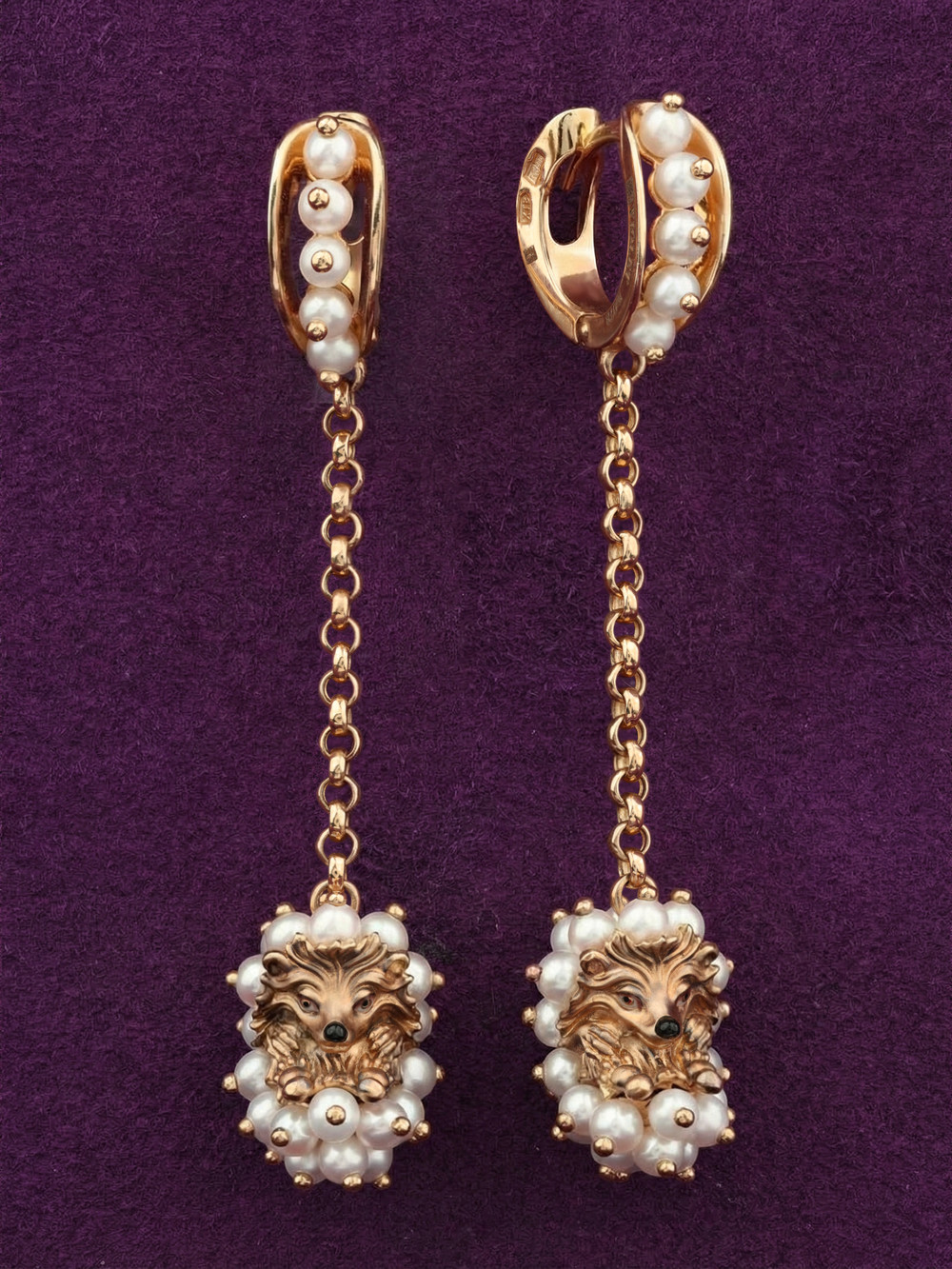 Серьги из золота c эмалью и жемчугом