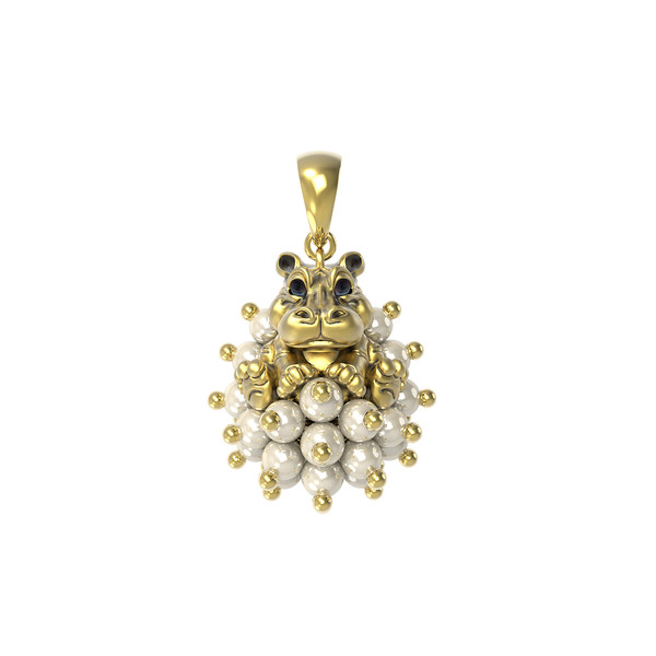 Подвеска из лимонного золота c эмалью и жемчугом