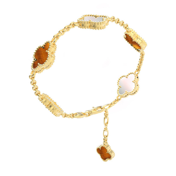 Браслет из лимонного золота c тигровым глазом и перламутром