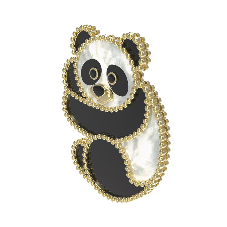 Брошь из лимонного золота c эмалью, ониксом и перламутром