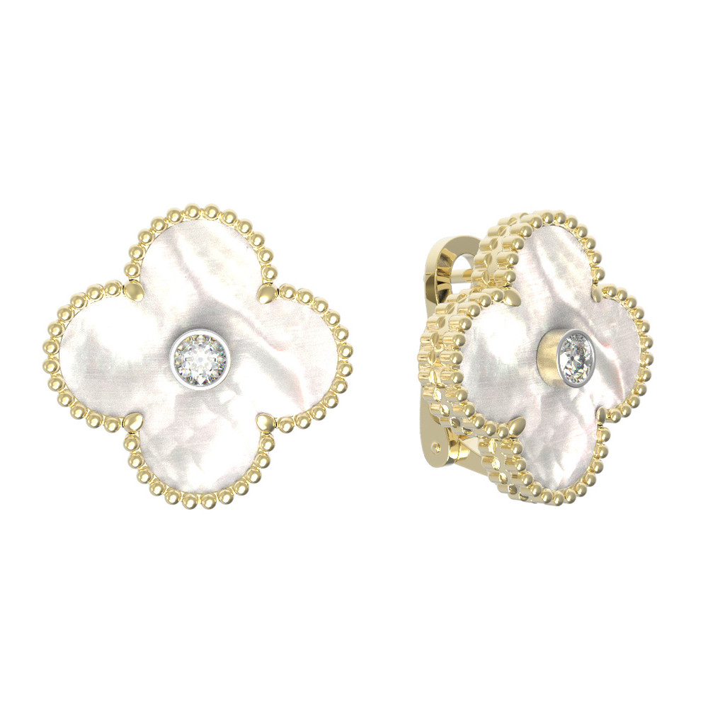 Серьги из лимонного золота c бриллиантами и перламутром