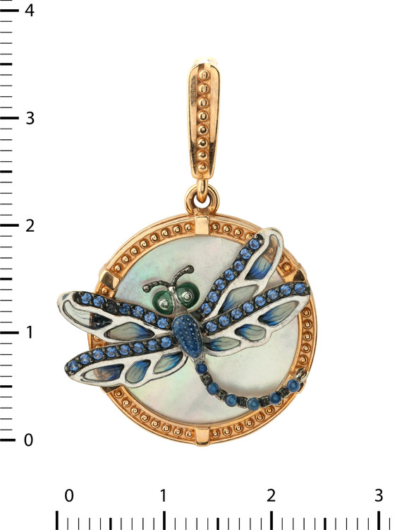 Подвеска из золота c сапфиром, эмалью и перламутром
