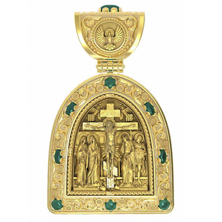 Образок из лимонного золота c эмалью и хризопразом