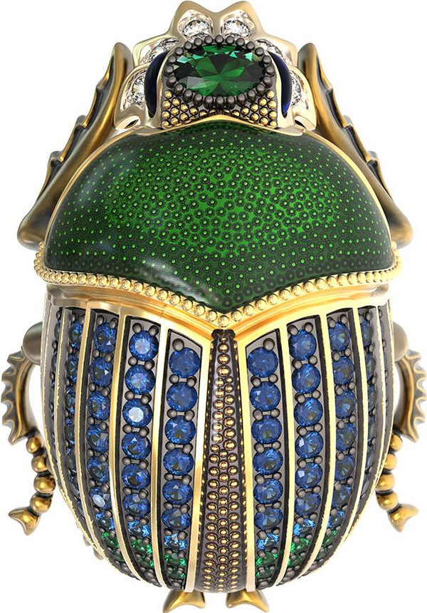 Брошь из лимонного золота c эмалью, фианитом и турмалином