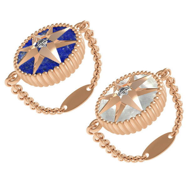 Кольцо из золота c фианитом, лазуритом и перламутром