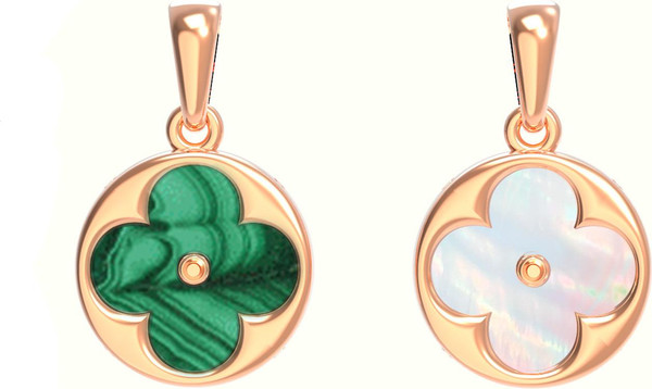 Подвеска из золота c малахитом и перламутром