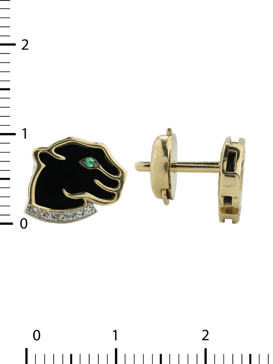 Серьги из лимонного золота c бриллиантами, изумрудом и ониксом