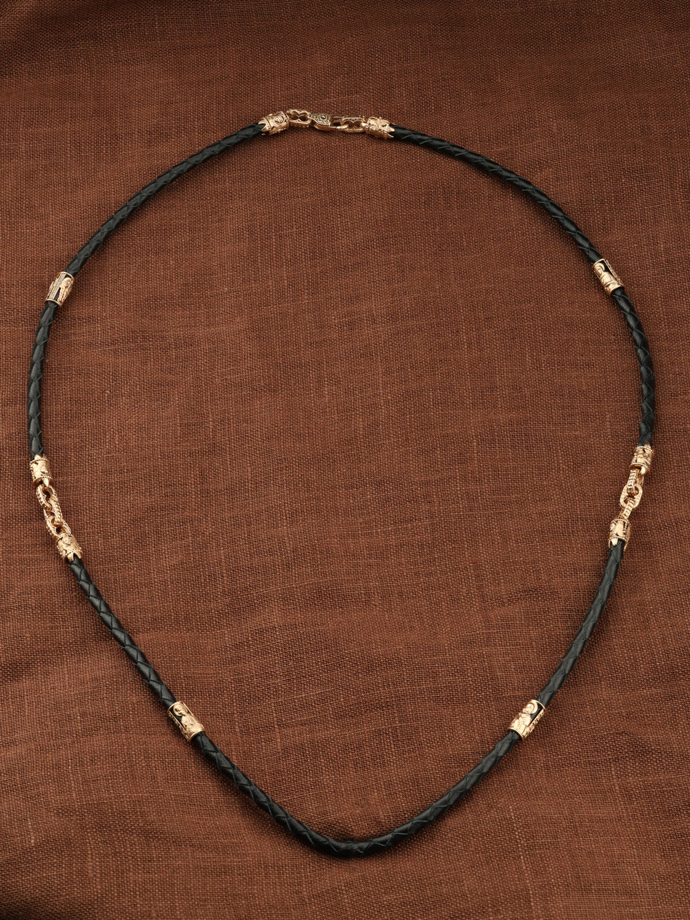 Гайтан из золота c кожаным шнурком