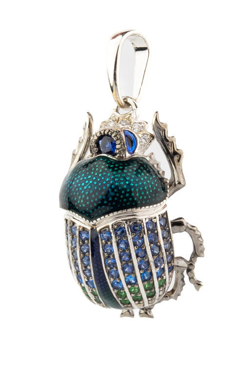 Подвеска из белого золота c эмалью, фианитом и сапфиром