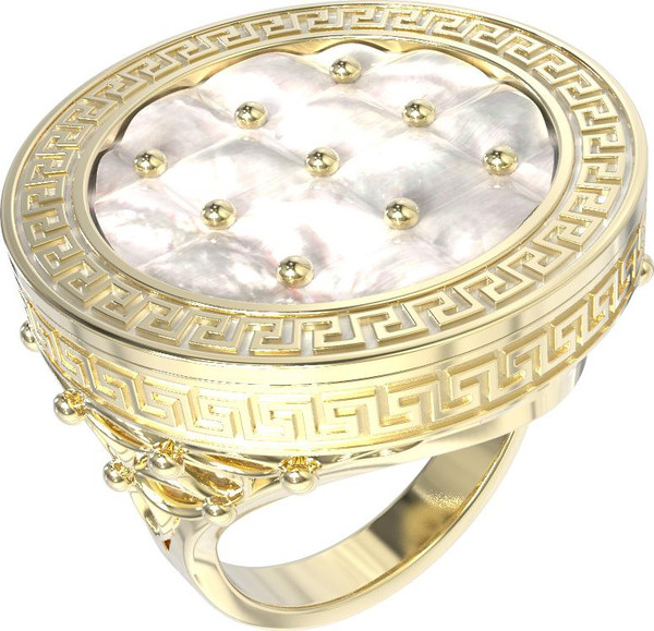 Кольцо из лимонного золота c эмалью и перламутром