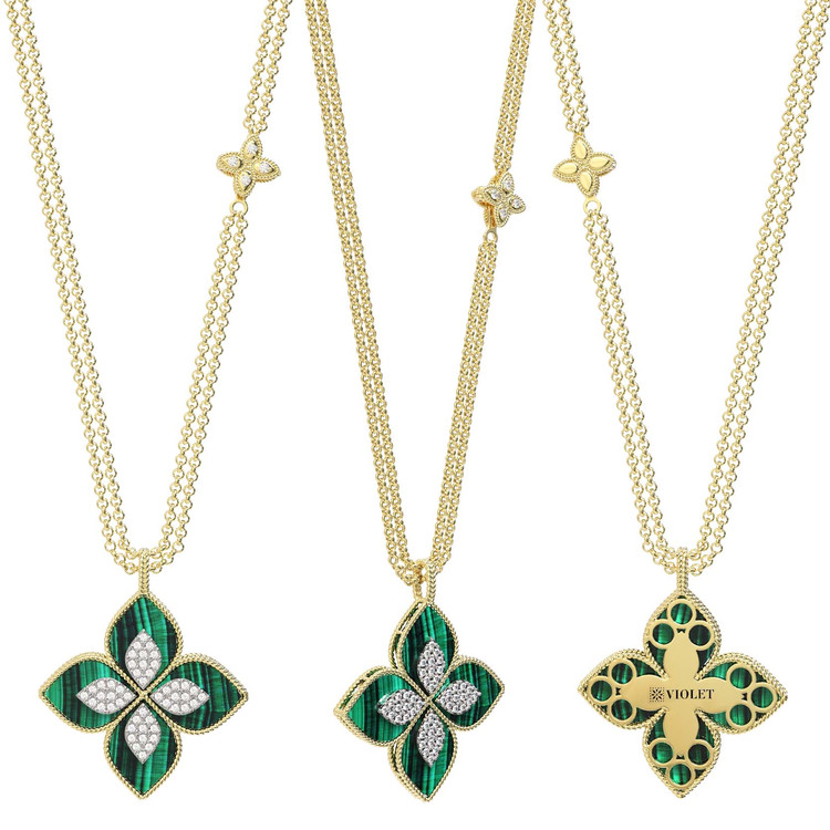 Колье из лимонного золота c бриллиантами и малахитом