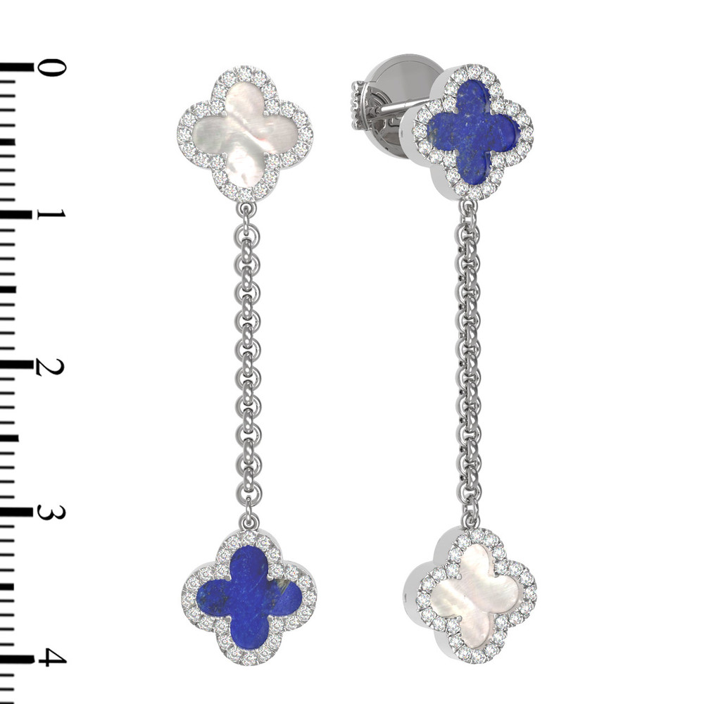 Серьги из белого золота c бриллиантами, лазуритом и перламутром