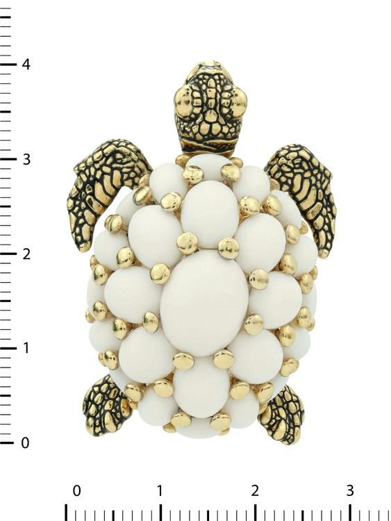 Брошь из лимонного золота c эмалью и бивнем мамонта