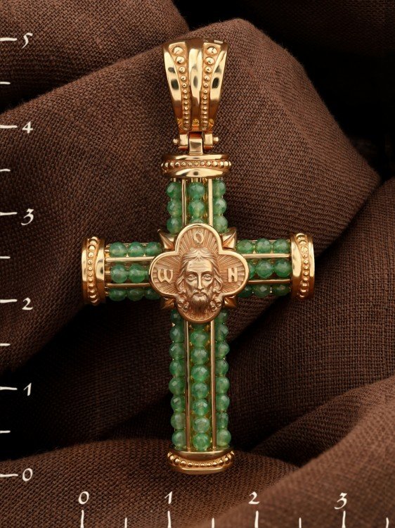 Крест из золота c хризопразом