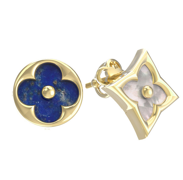 Серьги из лимонного золота c лазуритом и перламутром