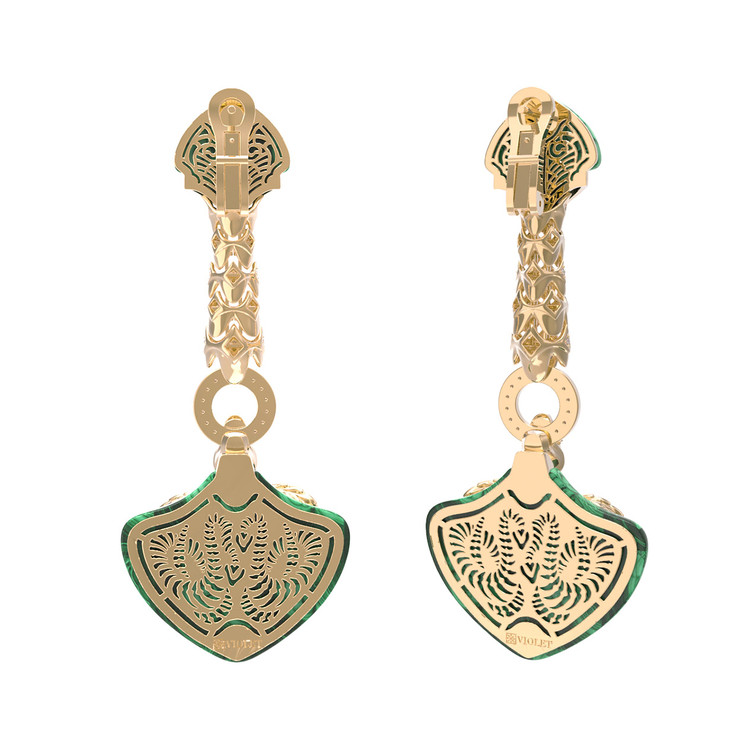 Серьги из лимонного золота c бриллиантами и малахитом