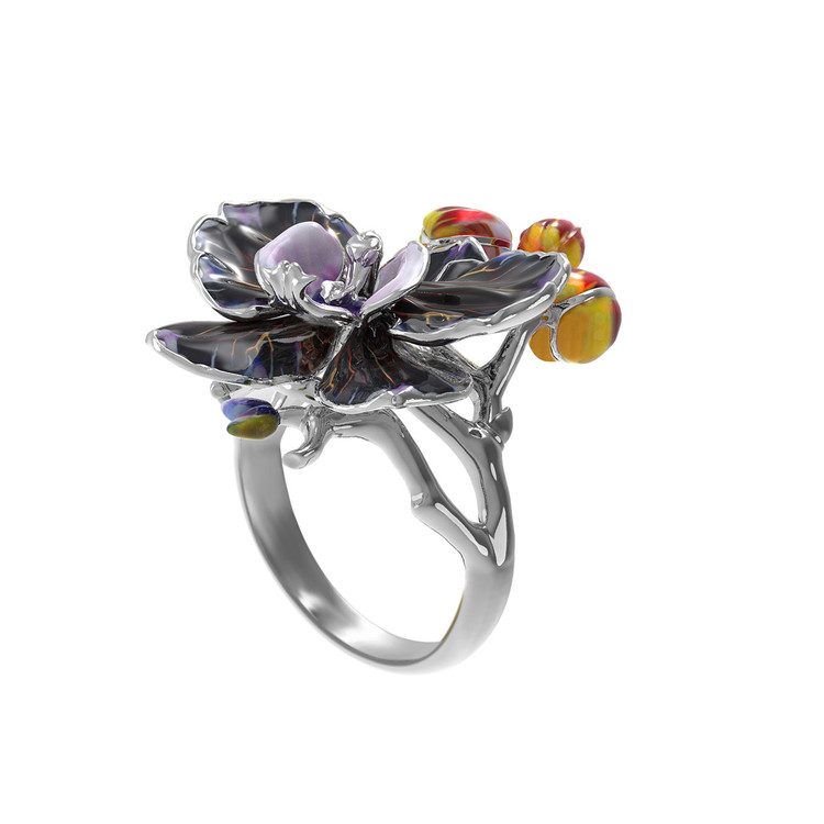 Кольцо из белого золота c эмалью