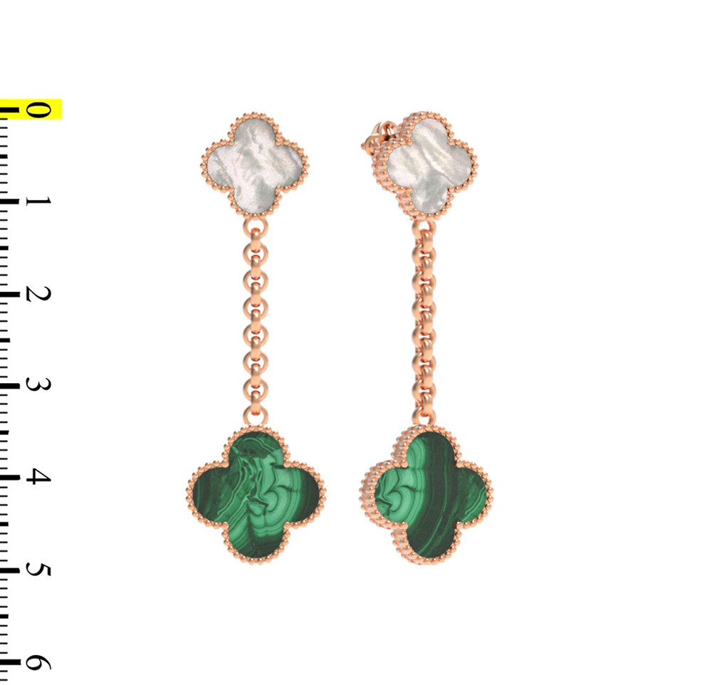 Серьги из золота c малахитом и перламутром