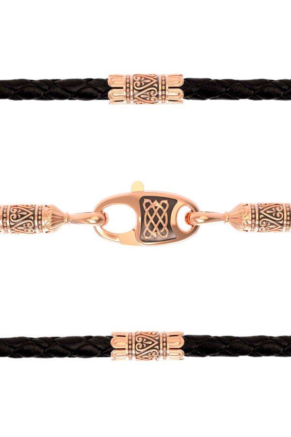 Гайтан из золота c кожаным шнурком