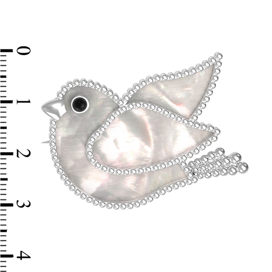 Брошь из белого золота c эмалью и перламутром