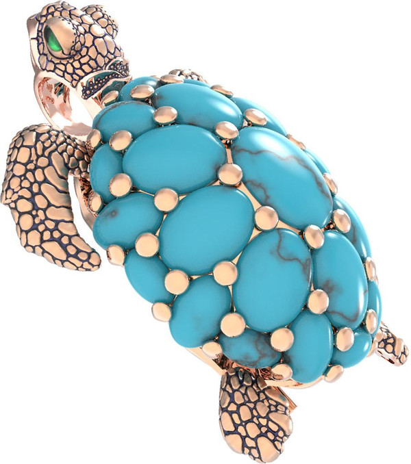 Брошь из золота c эмалью и бирюзой