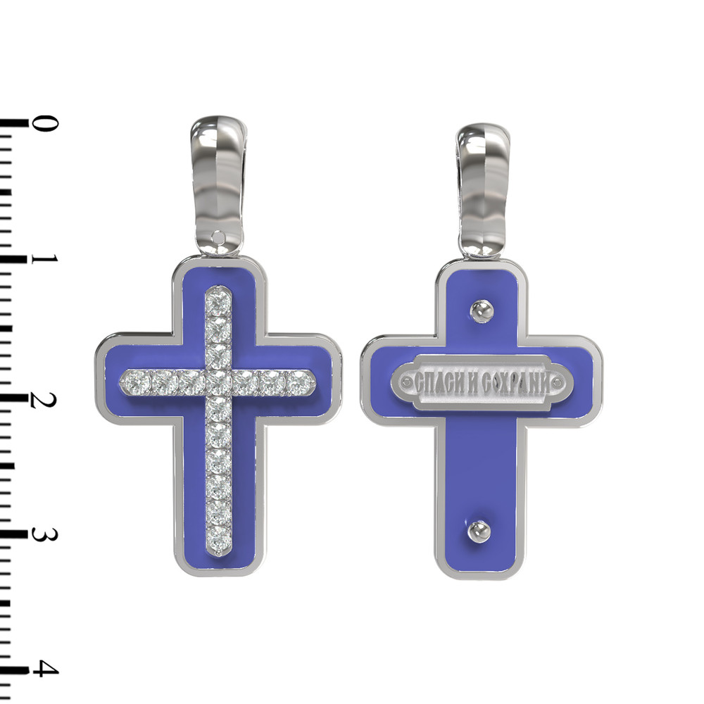 Крест из белого золота c эмалью и бриллиантами