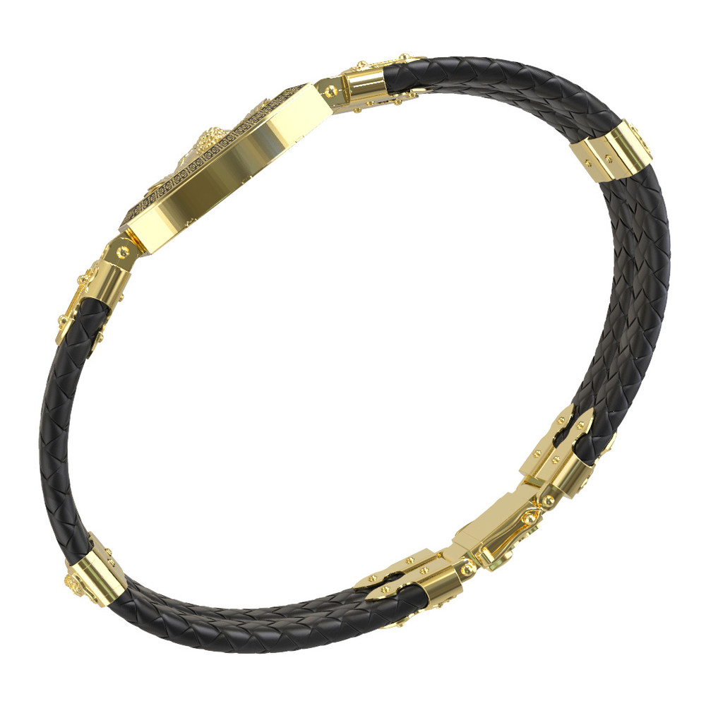 Браслет из лимонного золота c эмалью, шнурком и ониксом