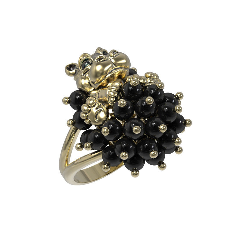 Кольцо из лимонного золота c эмалью и ониксом