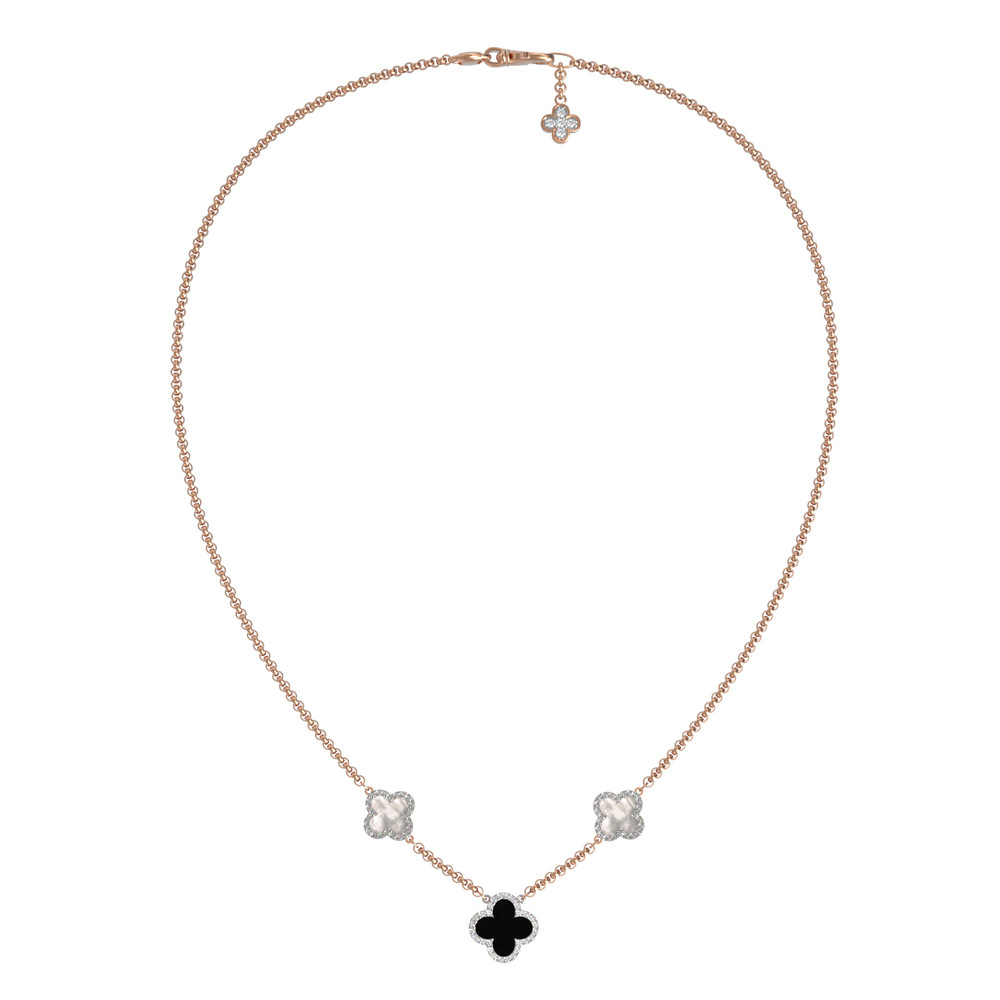 Колье из золота c бриллиантами, ониксом и перламутром