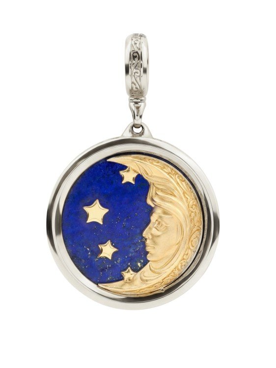 Подвеска из белого золота c бирюзой и лазуритом