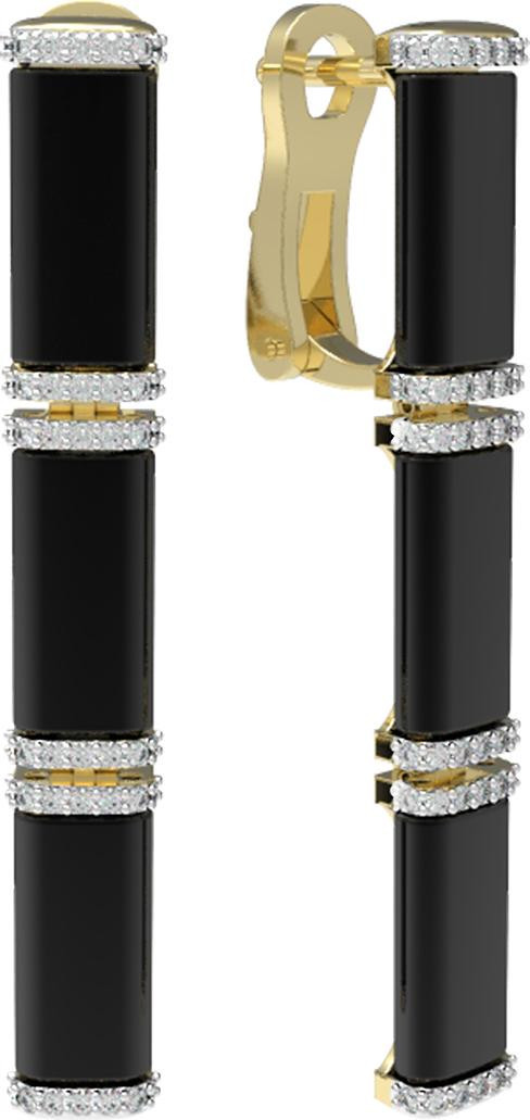 Серьги из лимонного золота c бриллиантами и ониксом