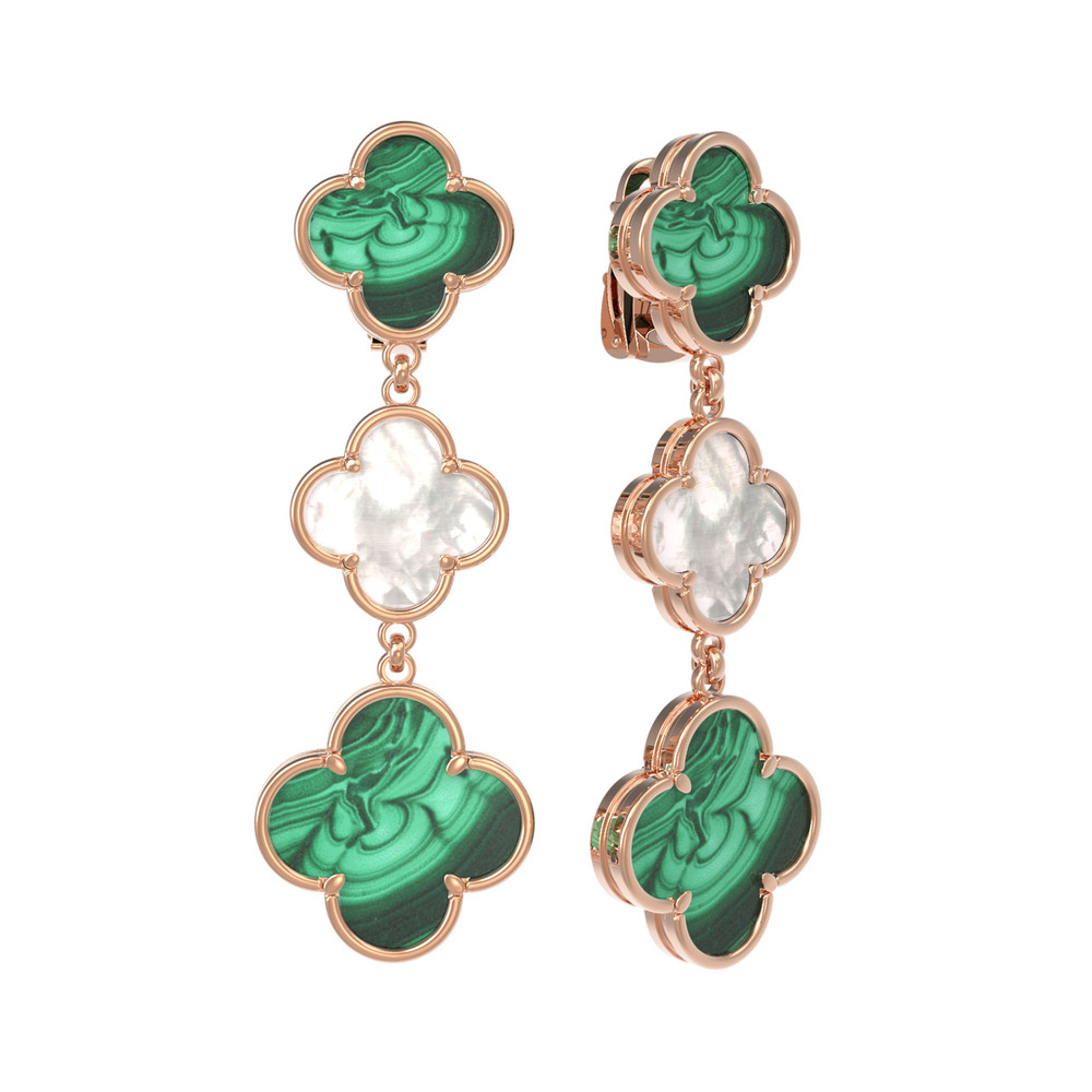 Серьги из золота c малахитом и перламутром