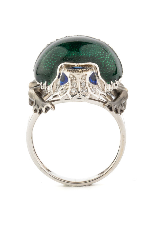 Кольцо из белого золота c эмалью, фианитом и сапфиром