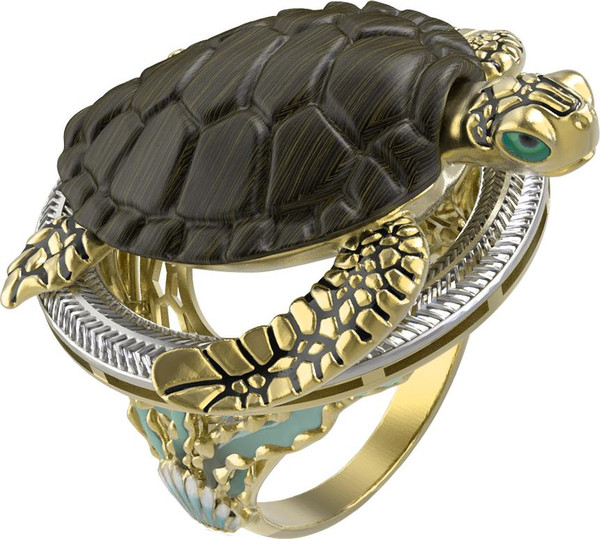 Кольцо из лимонного золота c эмалью и железным деревом