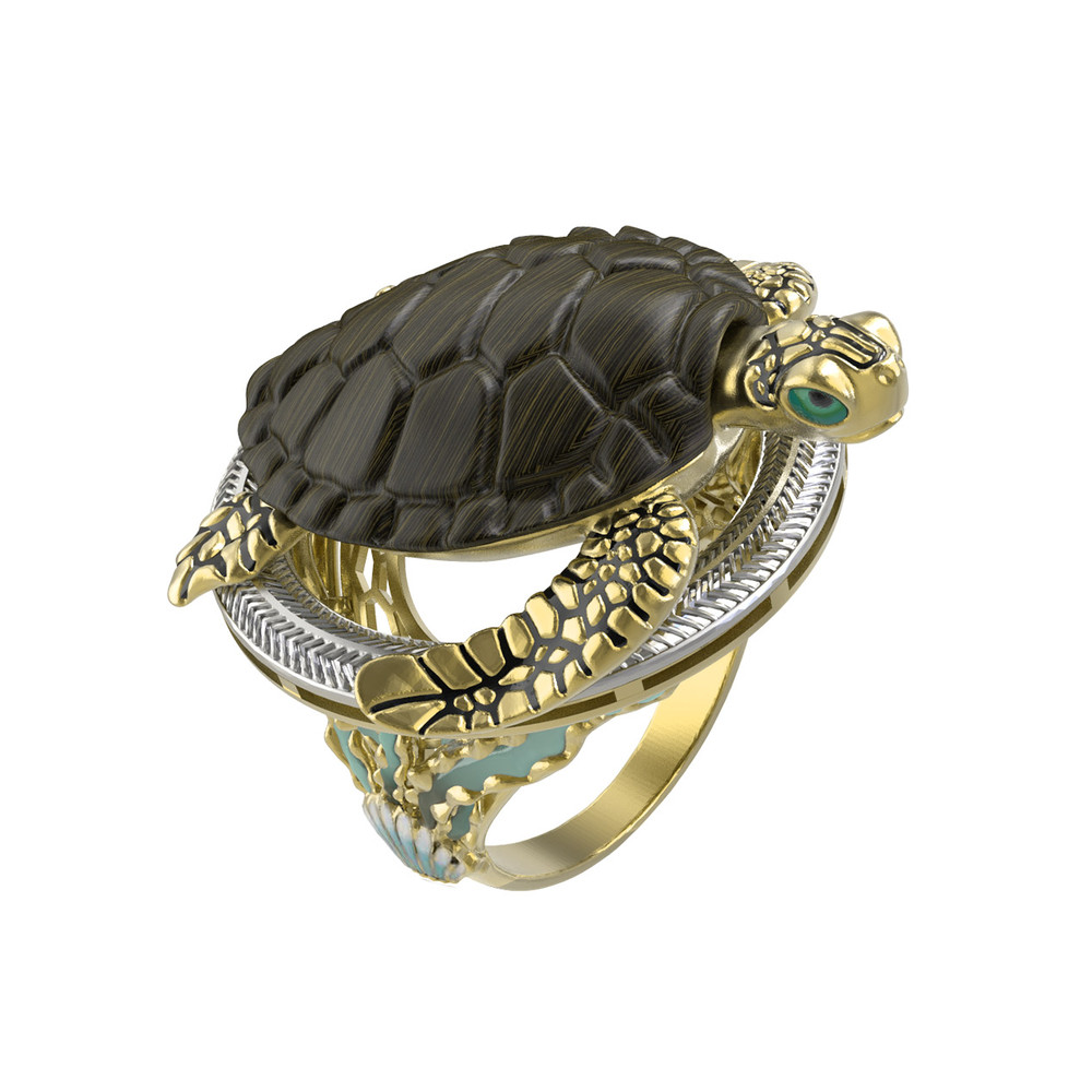 Кольцо из лимонного золота c эмалью и железным деревом