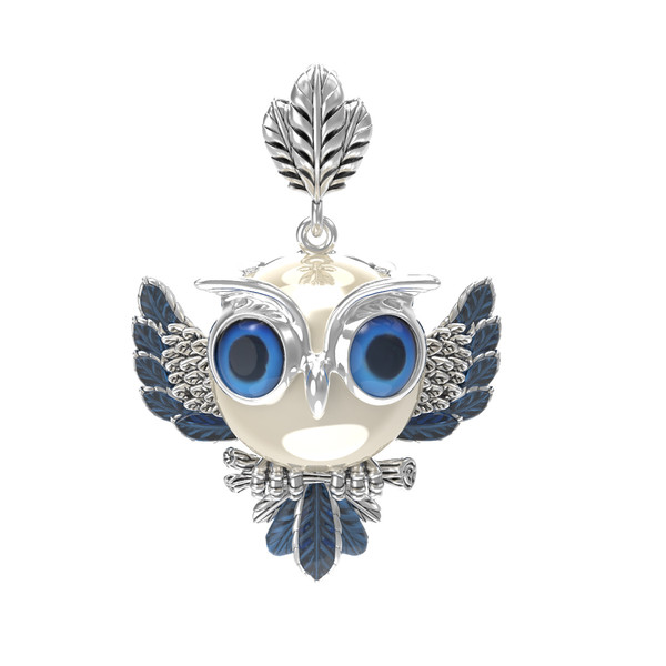 Подвеска из белого золота c эмалью и жемчугом