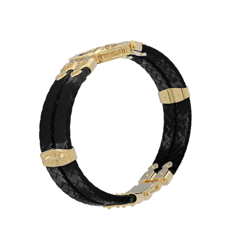 Браслет из лимонного золота c шнурком и ониксом