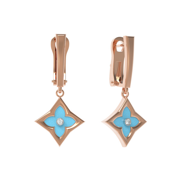 Серьги из золота c бриллиантами и бирюзой