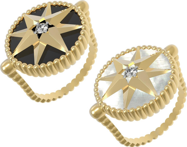 Кольцо из лимонного золота c фианитом, ониксом и перламутром