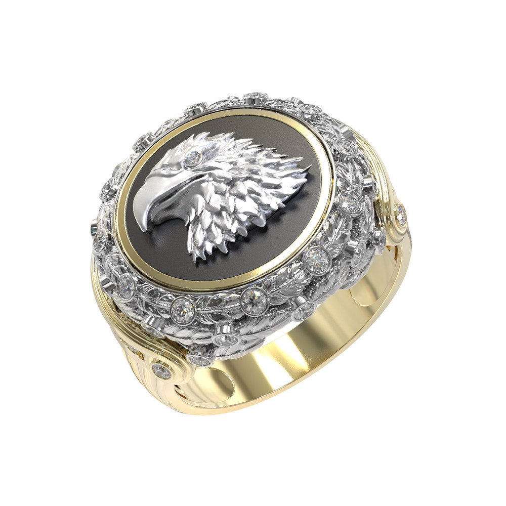 Кольцо из лимонного золота c бриллиантами и ониксом