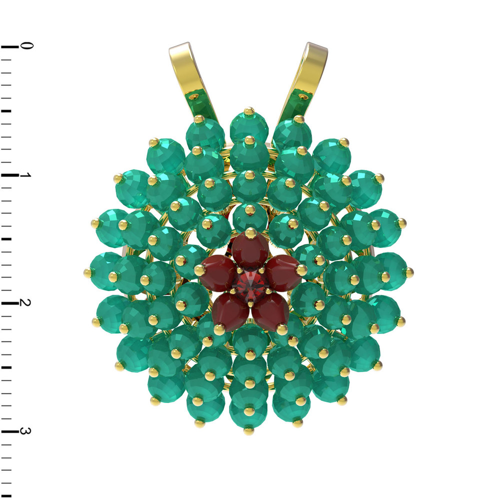Подвеска из лимонного золота c гранатом, хризопразом и кораллом