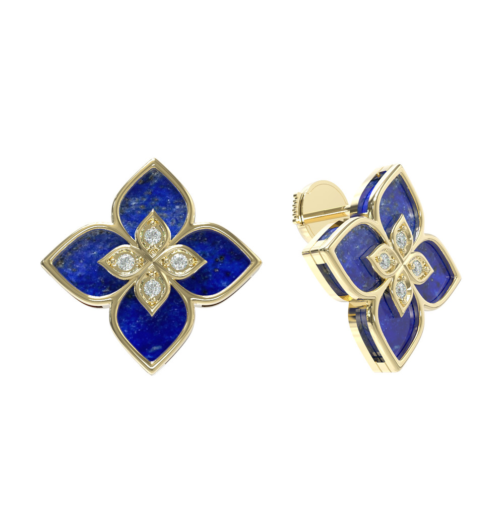 Серьги из лимонного золота c бриллиантами и лазуритом