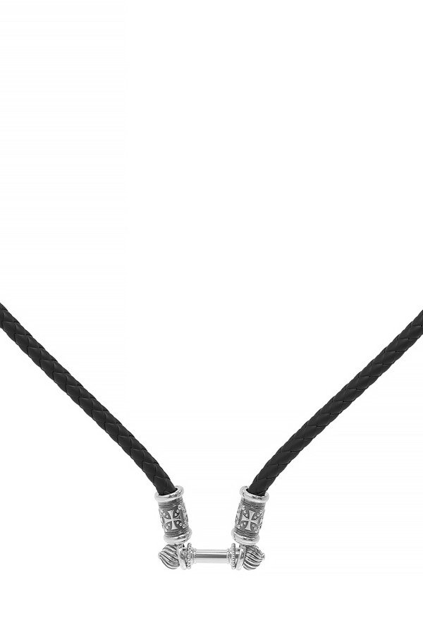Гайтан из белого золота c кожаным шнурком