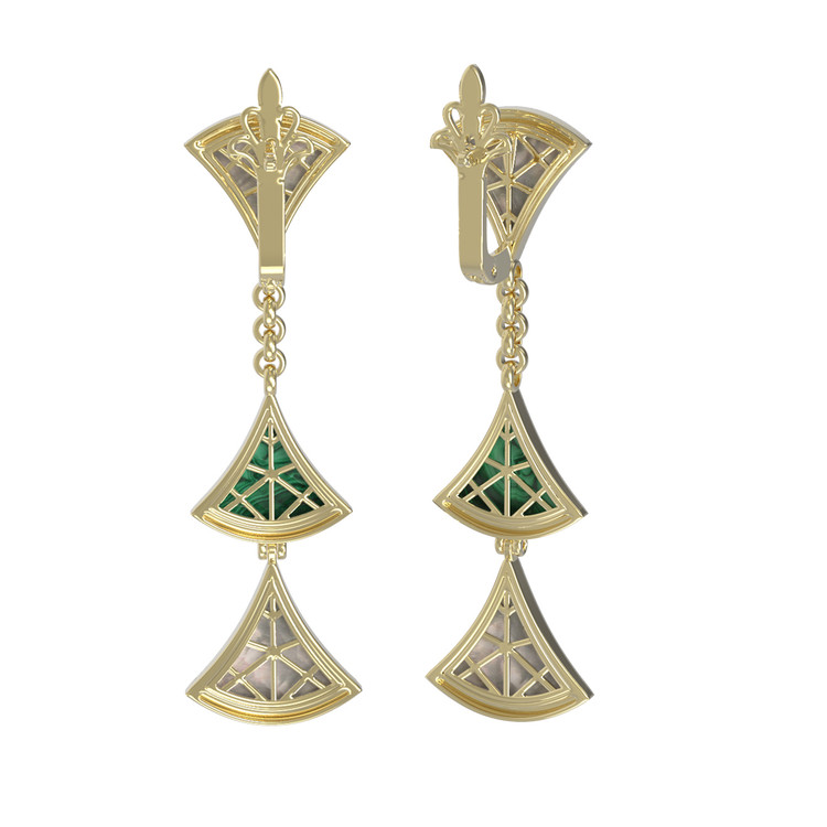 Серьги из лимонного золота c малахитом и перламутром