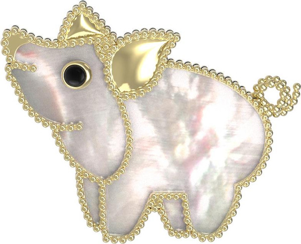 Брошь из лимонного золота c эмалью и перламутром