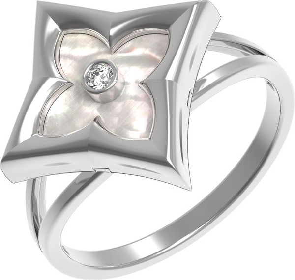 Кольцо из белого золота c бриллиантами и перламутром