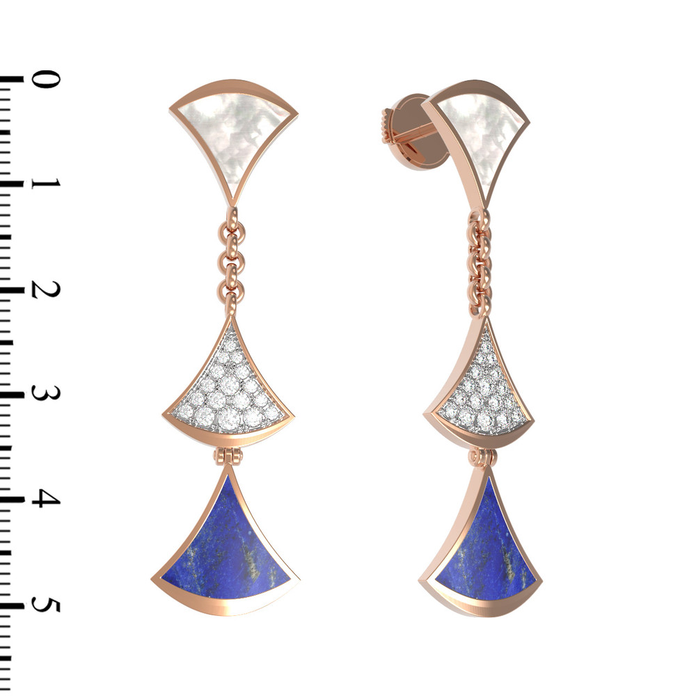 Серьги из золота c бриллиантами, лазуритом и перламутром