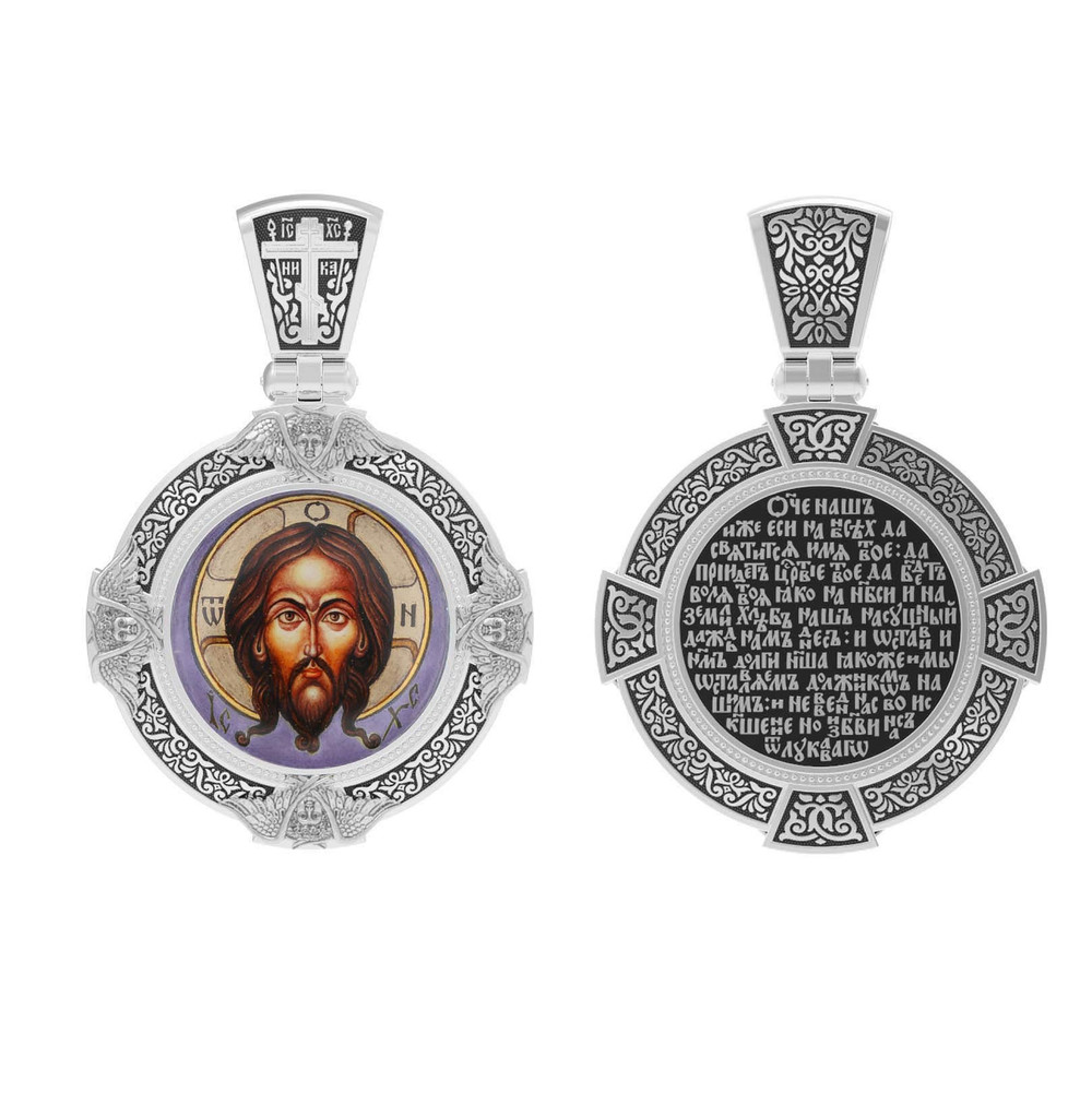 Образок из белого золота c эмалью, иконописью и темперой