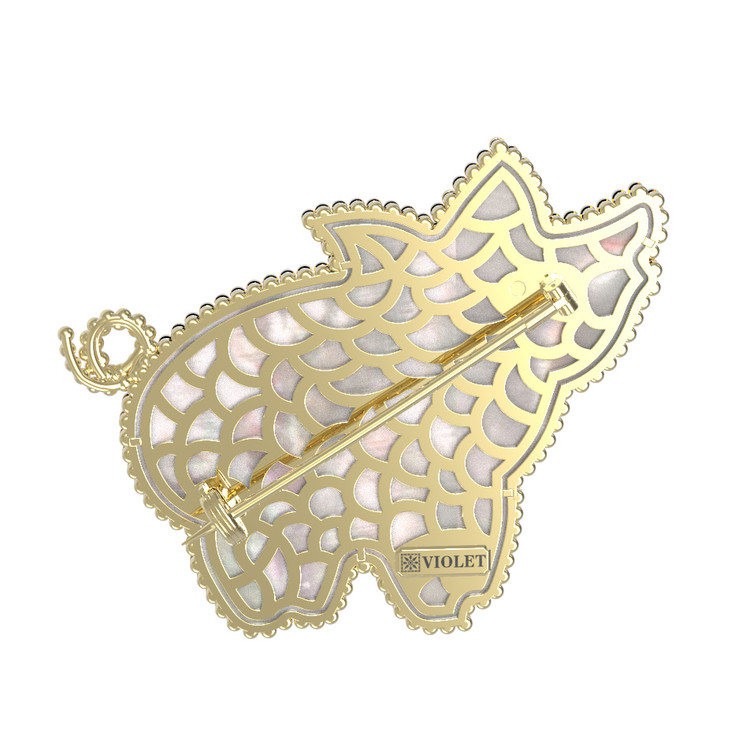 Брошь из лимонного золота c эмалью и перламутром