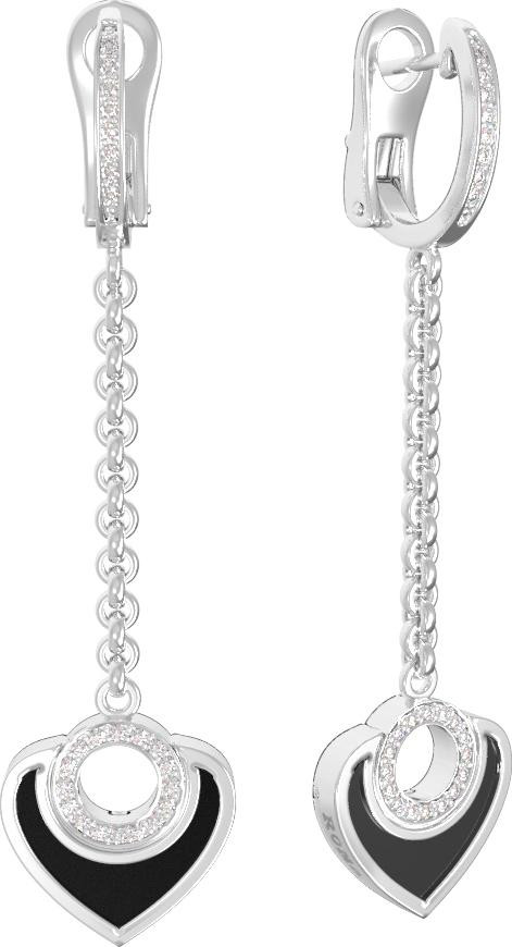 Серьги из белого золота c бриллиантами и ониксом